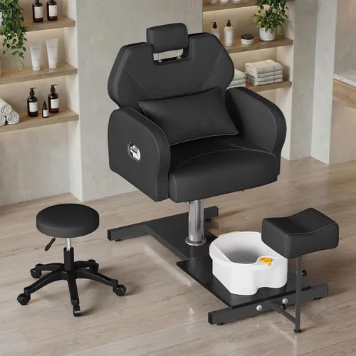 Miniatura 2 de Silla de pedicura sin fontanería con reposapiés de altura ajustable y taburete rodante, estación de pedicura para silla de spa Nail Tech, silla