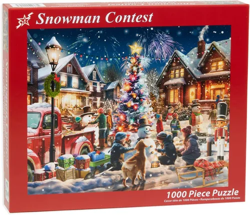 Miniatura 3 de Vermont Christmas Company Snowman Contest - Rompecabezas de 1000 piezas, rompecabezas de Navidad de piezas grandes, piezas entrelazadas