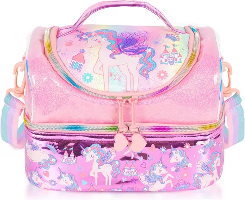 Miniatura 17 de Bolsa de almuerzo aislada de doble piso para niños, bolsa de comida grande para el regreso a la escuela, para niños, niñas, hombres y mujeres