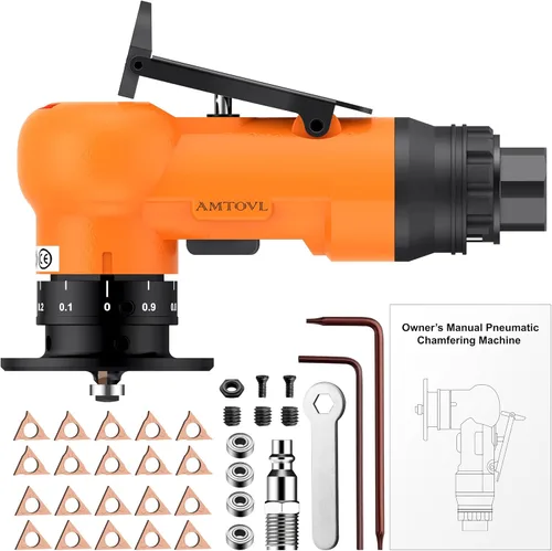 Miniatura 8 de AMTOVL Herramienta de biselado neumática - Mini herramienta de chaflán de aire con 10 cuchillas de ángulo C y 10 cuchillas de ángulo R, herramienta