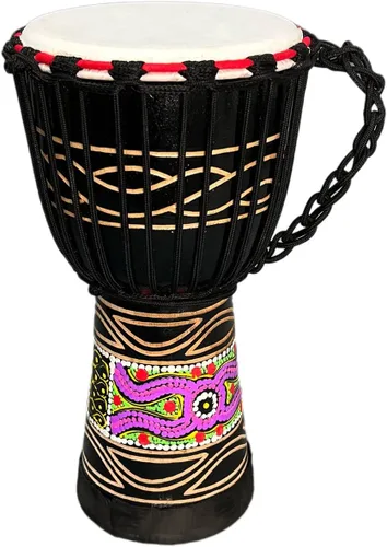 BORIYAM - Tambor Djembe profesionalmente tallado a mano, cabeza de tambor de piel de cabra, pandereta estilo africano occidental, bongo, percusión
