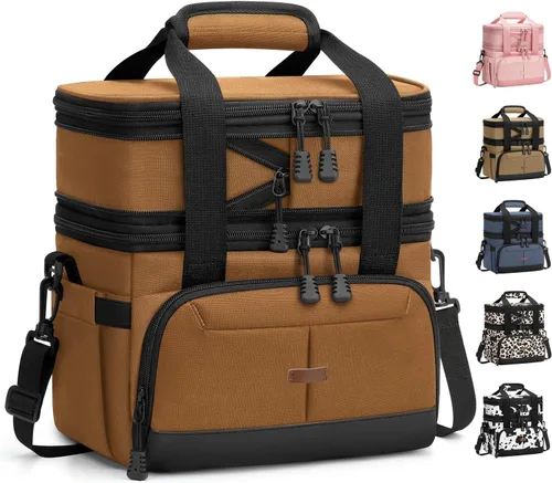 Miniatura 10 de Caja de almuerzo Pritent para hombres y mujeres, bolsa de almuerzo aislada de doble cubierta para hombres y mujeres, bolsa de almuerzo expandible a