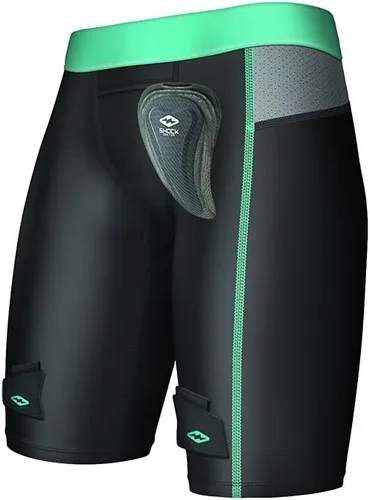 Pantalón corto de hockey de compresión para mujer con protector pélvico, color negro, talla S