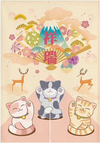 Miniatura 11 de Cortina japonesa Noren para puerta, tapiz Maneki Neko Lucky Cat para puerta, divisor de habitación, cocina, decoración del hogar, 29 x 35 pulgadas