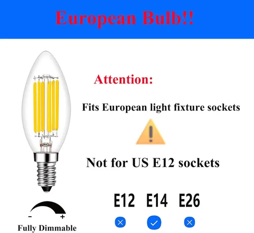 Miniatura 2 de Beonllay Bombilla LED E14 Regulable Equivalente a 60W 2700K Blanco Cálido, Bombillas de Luz E14 Base Europea 6W 600 Lúmenes AC120V, Bombilla Edison