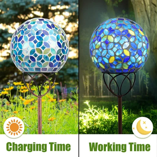 Miniatura 4 de VCUTEKA Luces solares para exteriores, decoración de jardín, mosaico, luces solares de jardín, bola de vidrio impermeable, luz LED de estaca