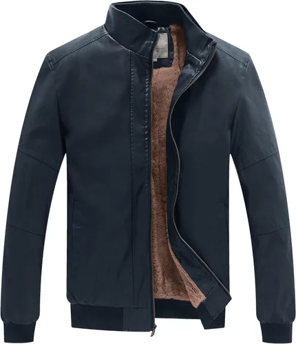 Miniatura 12 de WenVen Chaqueta de piel sintética con cuello alto y forro polar para hombre