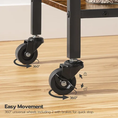 Miniatura 8 de HOOBRO Carrito de bar, carrito de café de 3 niveles con ruedas, carrito de cocina, carrito de vino con estante para vino y soporte para vidrio