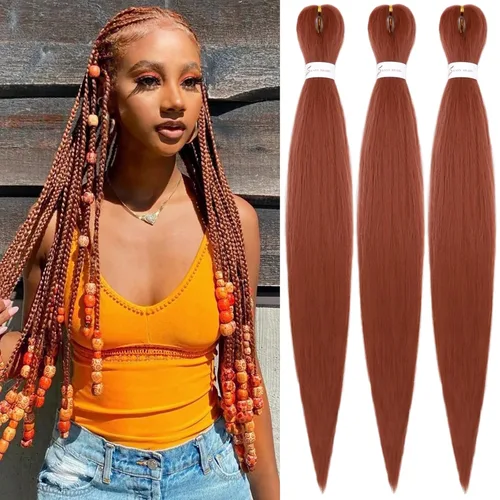 Miniatura 8 de IXIMII 3 paquetes de cabello trenzado rosa preestirado de 20 pulgadas, trenzas de ganchillo lacio, textura Yaki suave, ajuste de agua caliente