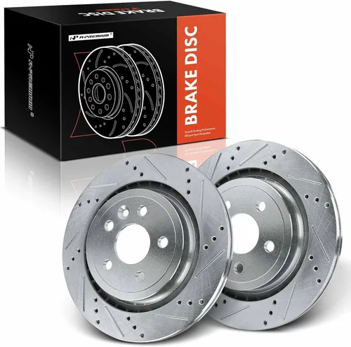 A-Premium Rotores de freno de disco traseros perforados y ranurados de 11.89 pulgadas (11.890 in) compatibles con modelos Volvo - S60 2011-2018,