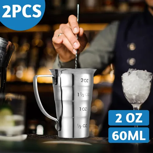 Miniatura 3 de Zeyune Jiggers escalonados de 2 onzas con mango de acero inoxidable para medir bebidas, herramienta de medición escalonada para camareros, bares