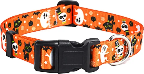 Mihqy - Collar de perro de Halloween con diseño de fantasma, murciélago y calabaza, ajustable para perros pequeños, medianos y grandes, Halloween, M