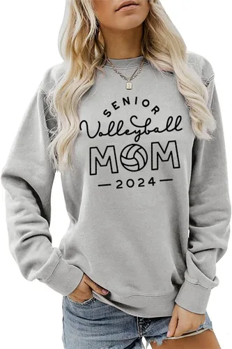Class of 2024 Senior Volleyball Mom Sudadera para mujer Día del Juego Voleibol Cuello redondo Tops Mama Shirt Regalos