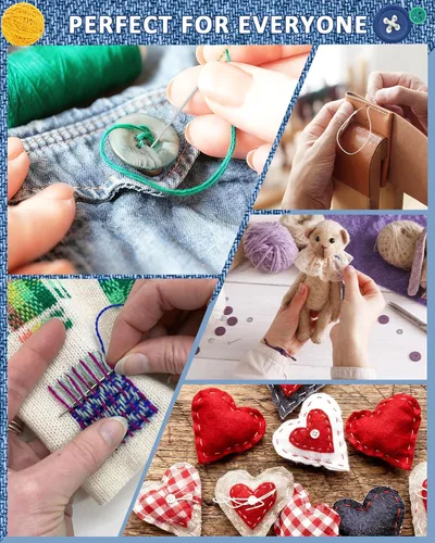 Miniatura 6 de FIVEIZERO Juego de 30 Agujas de Acero para Costura a Mano, Kit de 6 Tamaños de Agujas de Ojo Grande para Bordado y Costura a Mano con Enhebradores