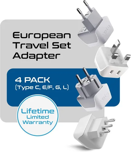 Miniatura 6 de Ceptics Juego de 4 adaptadores de enchufe europeos, Estados Unidos a Europa, Italia, Alemania, Inglaterra, España, Italia, Islandia, Francia