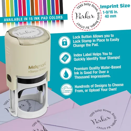 Miniatura 2 de Sello autoentintado con monograma personalizado, regalo perfecto para las fiestas en una elegante caja de regalo. Elige entre 15 colores de tinta