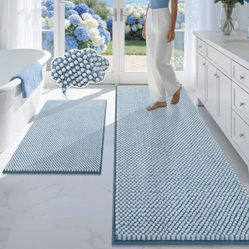 Miniatura 26 de BSICPRO Juego de alfombras de baño 2 piezas - Tapetes de baño de chenilla antideslizantes - Gruesa y suave alfombra absorbente de salvia para baño