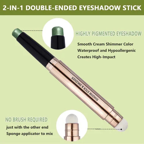 Miniatura 3 de Lápiz delineador de ojos y sombra de ojos verde brillante, lápiz de sombra de ojos cremoso, brillante, suave, hipoalergénico, resistente al agua