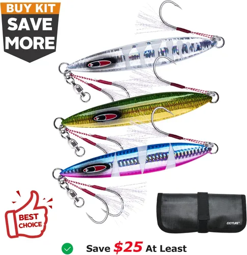 Miniatura 2 de Goture Señuelo artificial vertical de caída plana lenta con plomo luminoso de agua salada, señuelo de pesca con dos ganchos Mustad de asistencia