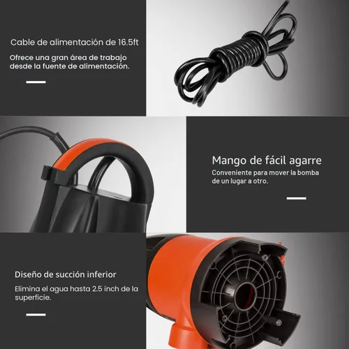 Miniatura 6 de Bomba de sumidero, Prostormer 1HP 3700GPH Bomba sumergible para agua limpia/sucia con interruptor automático de flotación para alberca, estanque