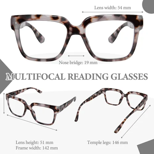 Miniatura 6 de Gafas de lectura progresivas multienfoque para mujer, de gran tamaño, bloqueo de luz azul, estilo Oprah, lectores de computadora