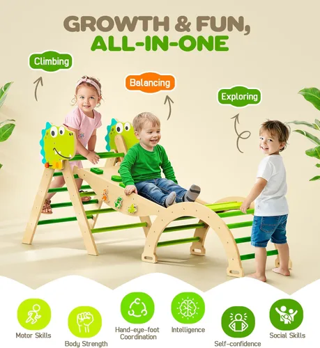 Miniatura 2 de Pikler - Juego de triángulos 11 en 1, juguete Montessori de escalada para niños pequeños, plegable de madera para interiores, gimnasio y escalador