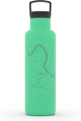Miniatura 169 de Well Told Botella de agua aislada con mapa de Washington DC grabado, botella de acero inoxidable grabada (21 onzas, blanco) botella aislada de mapa