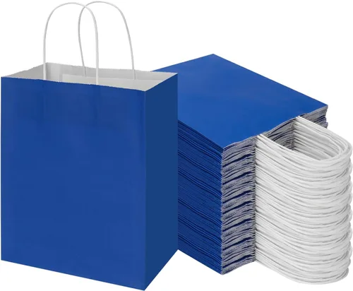 Miniatura 8 de Toovip Paquete de 100 bolsas de papel kraft de 8 x 4.75 x 10 pulgadas, medianas de color marrón liso con asas, a granel, bolsas de envoltura