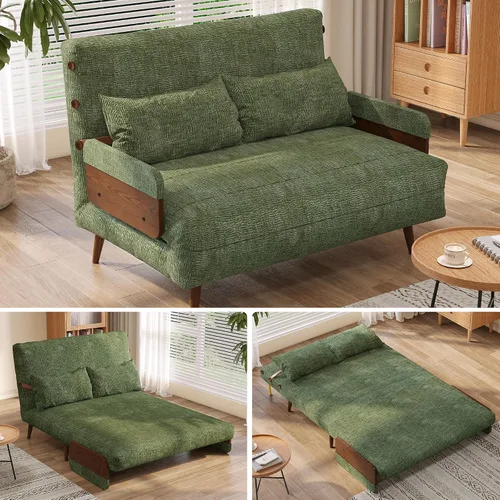 Miniatura 11 de JASIWAY Silla convertible para adultos, silla futón convertible 3 en 1 de lino con almohada, sofá cama individual plegable, cama de invitados