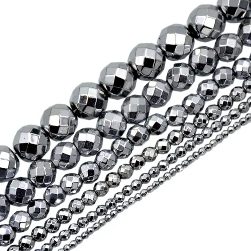 Miniatura 4 de AD Beads Cuentas sueltas redondas de hematita metálica facetada natural y lisa, de 16 pulgadas, 0.079 in, 0.118 in, 0.157 in, 0.236 in, 0.315 in
