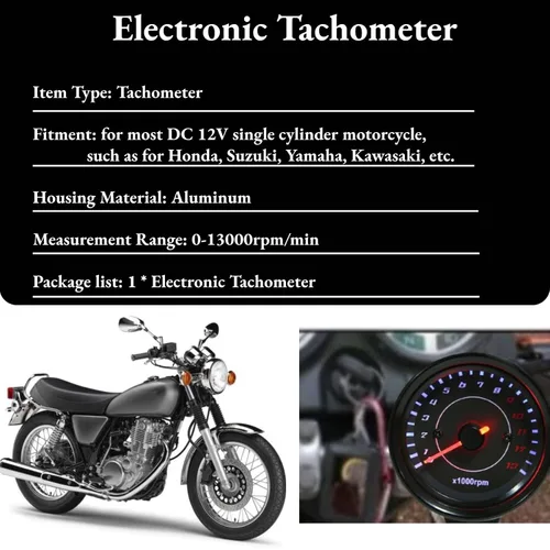 Miniatura 2 de Tacómetro de 13000 RPM para motocicleta, indicador universal de 12V con retroiluminación LED, contador de revoluciones para motor de carburador