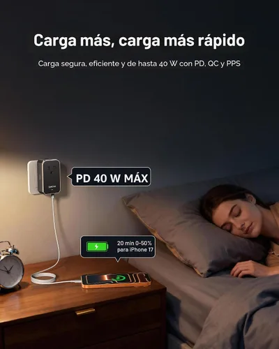 Miniatura 8 de EPICKA Air 40W Adaptador de viaje universal, adaptador de corriente internacional de carga rápida PD con 1 AC y 4 puertos USB, artículos compactos