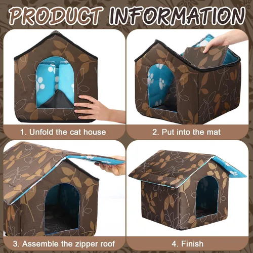 Miniatura 4 de Casa para gatos al aire libre, casas impermeables para gatos salvajes, perros, refugio de mascotas, casa plegable para perros con manta