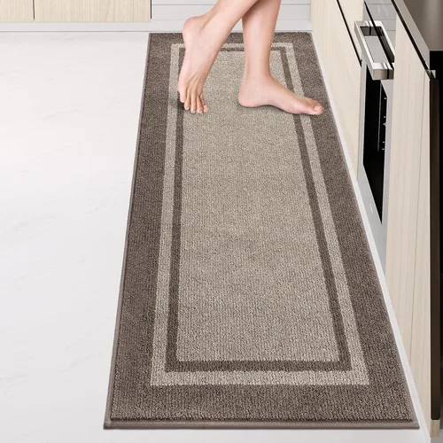 Miniatura 9 de anllugs Alfombras de cocina de 24 x 36 pulgadas, antideslizantes, lavables a máquina, tapetes absorbentes y cómodos para cocina, fregadero, Beige