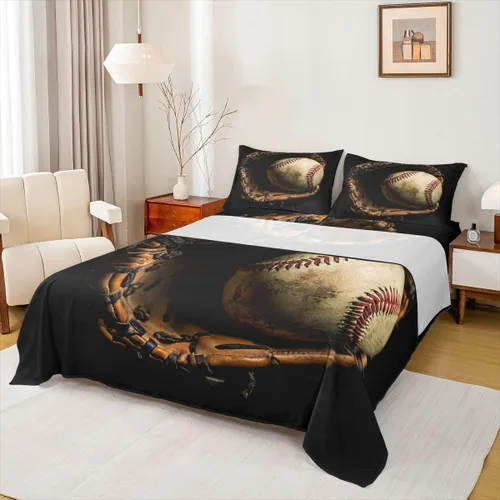 Miniatura 3 de Erosebridal Sábana Bajera de Béisbol Tamaño Queen Juego de Sábanas de Juego Deportivo Juego de Ropa de Cama de Jugador de Béisbol para Niños Chicos