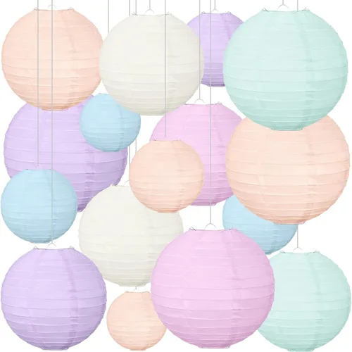 Miniatura 10 de Glooglitter 16 linternas de papel colgantes bohemias para decoración de fiesta de regreso a la escuela, 4, 6, 8, 10 pulgadas, coloridas linternas