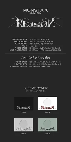 MONSTA X Reason 12º Mini álbum CD+Photobook+Lyric book+Photocard+Tarjeta fotográfica Unidad+POB+Seguimiento (aleatorio)