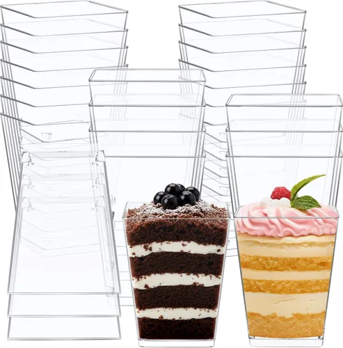 Miniatura 14 de Mifoci 50 tazas de plástico de 5 onzas para postre de color rosa para fiestas, mini tazones cuadrados desechables para postre, cuencos de parfait