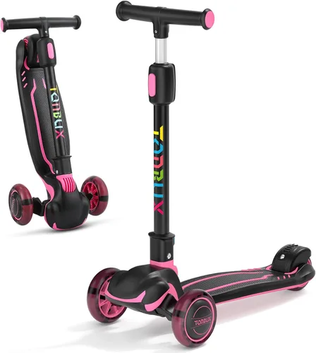 Miniatura 10 de TONBUX - Patinete para niños, patinete de 3 ruedas con luces LED para niños de 3 a 12 años, patinetes plegables con altura ajustable - Patinete
