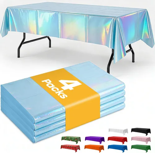 Miniatura 25 de Niuara Mantel de bandera estadounidense, paquete de 4 manteles patrióticos desechables de 54 x 108 pulgadas para mesas de 6 pies, decoraciones del 4