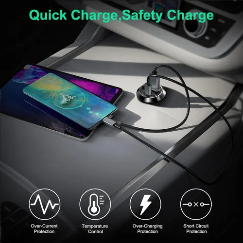 Miniatura 4 de MTAKYI Paquete de 2 cargadores USB C para automóvil, doble puerto más pequeño de 30 W PD y 30 W QC3.0, adaptador de cargador rápido para automóvil