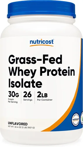 Nutricost Proteína aislada de suero alimentado con hierba (sin sabor) 2 libras – Sin OMG, sin gluten, proteína pura