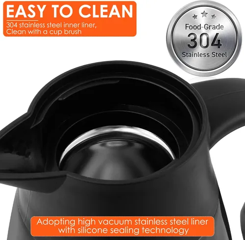 Miniatura 4 de Jarra térmica de café de acero inoxidable de 2 litros, aislada al vacío, de 20 a 24 horas, botella de agua térmica de gran capacidad para el hogar
