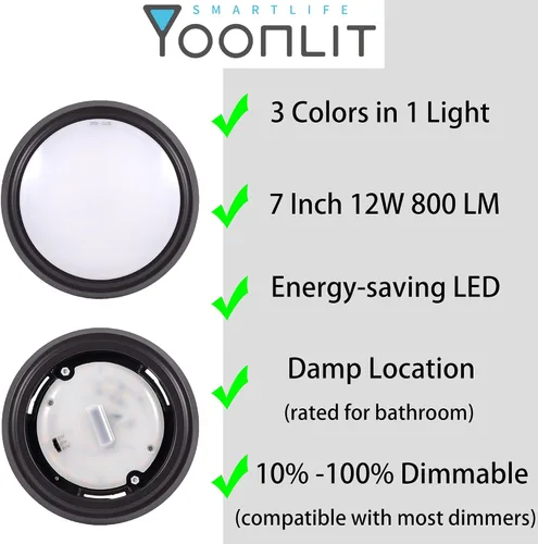Miniatura 2 de YoonLIT - Lámpara de techo LED de montaje empotrado de 7 pulgadas, 120 V, 3000 K/4000 K/5000 K CCT ajustable, lámpara de techo regulable, 12 W, 800