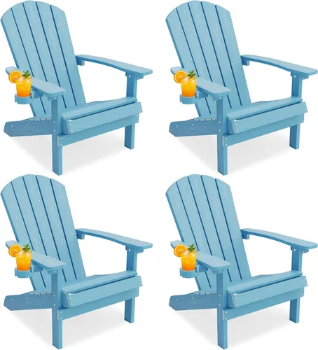 Miniatura 49 de YEFU Silla Adirondack de plástico resistente a la intemperie, sillas de patio con instalación fácil en 5 pasos, se ve exactamente como madera real