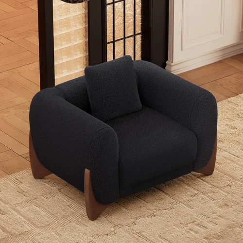 Morden Fort Sherpa Boucle Sillón Individual de Sofá, Sofá Moderno Tapizado Silla Profunda con Almohada Decorativa Suave Amigable con la Piel Silla