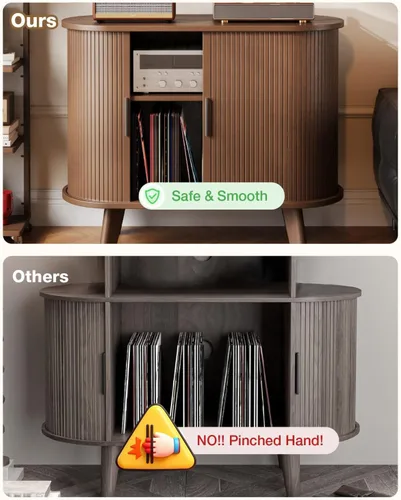 Miniatura 4 de Soporte para tocadiscos, mueble moderno de mediados de siglo con puertas correderas, gabinete de estantería de audio-video, soporte de medios