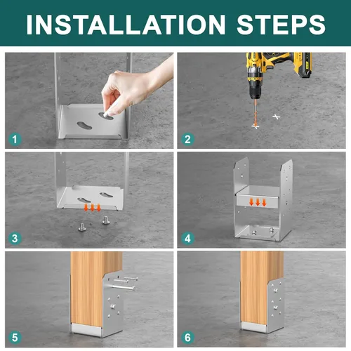 Miniatura 5 de SPACEEUP Base de poste de 4 x 4, 2 unidades, anclaje interno de poste de 3.5 x 3.5 pulgadas, base de poste ajustable de acero inoxidable para poste