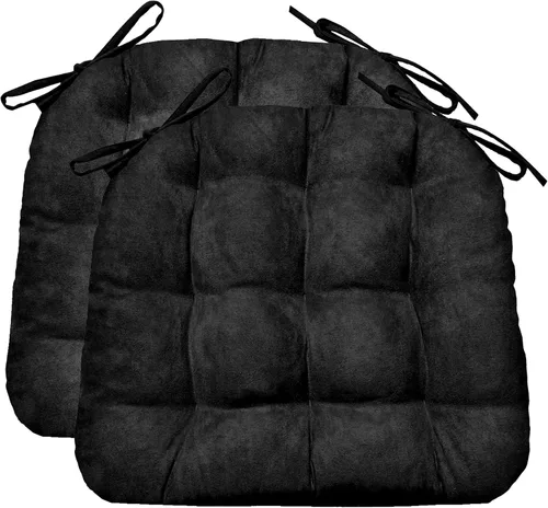 Miniatura 42 de Barnett Almohadilla para silla de comedor con lazos. Gamuza microfibra, microgamuza, reversible, relleno de espuma de látex, se puede lavar a Negro