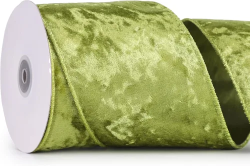 Miniatura 35 de MAYREEL Cinta de terciopelo triturado verde musgo de 2.5 pulgadas con cable para decoraciones de Navidad, envolver regalos, coronas para árboles, 10